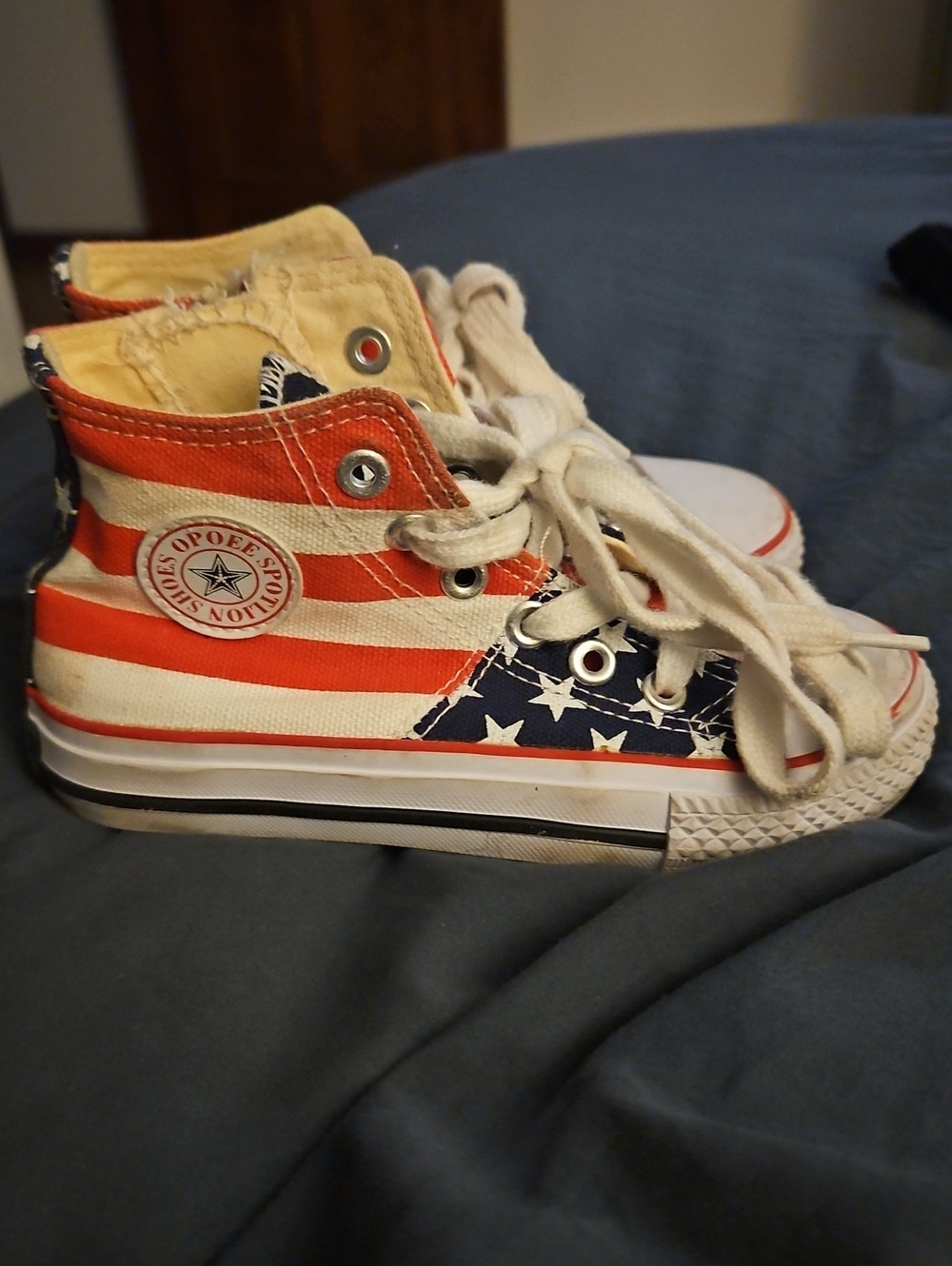 Kids High-Top Canvas Sneakers in Red, White & Blue